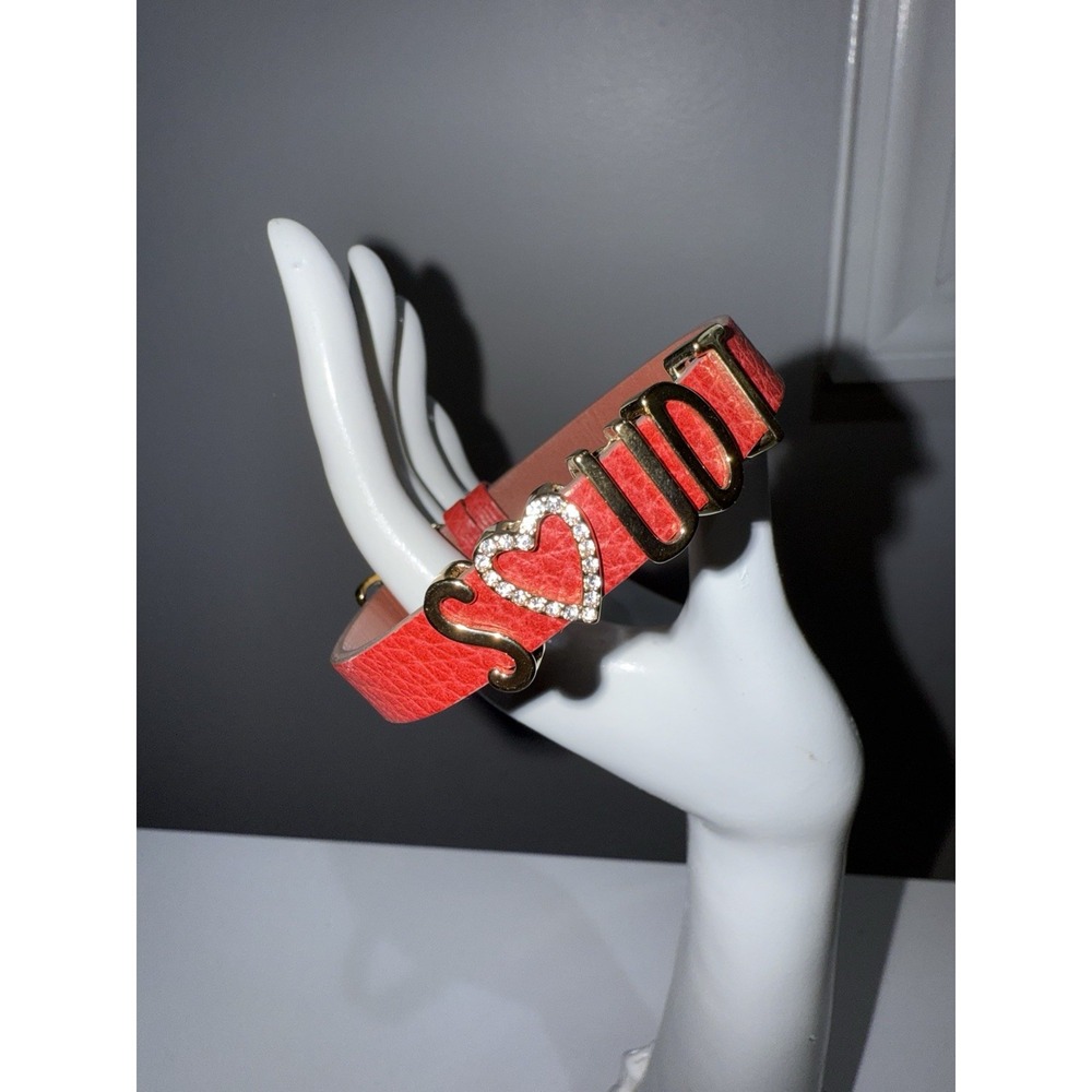KEEP COLLECTIVE Stella & Dot‎ Leather Band Charm Bracelet Red 5 Charms Heart